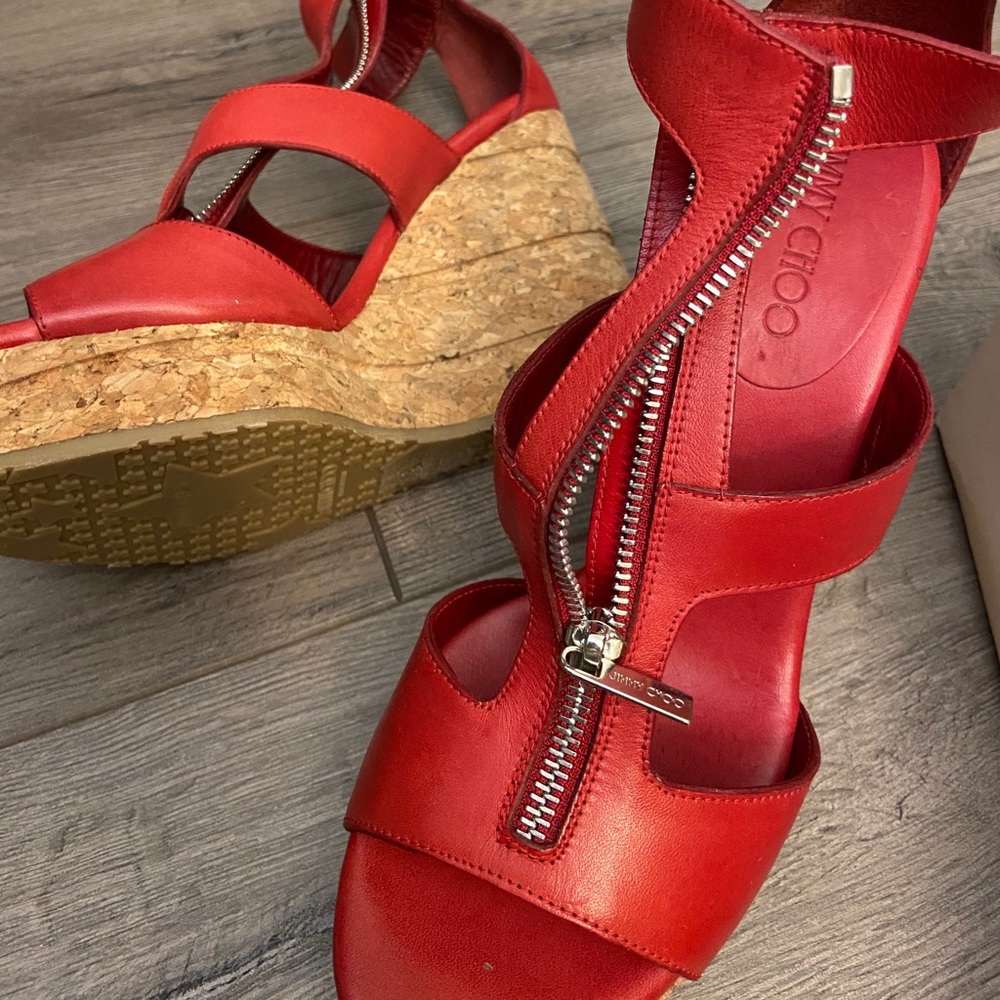 JIMMY CHOO Women's Platform Sandal  Red 10 size